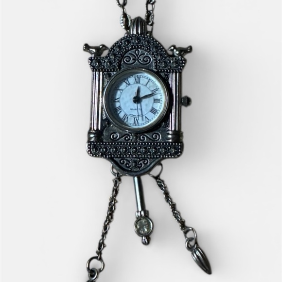 Jewelry - Antique-Style Silver-tone Pendant Watch Necklace with Roman Dial